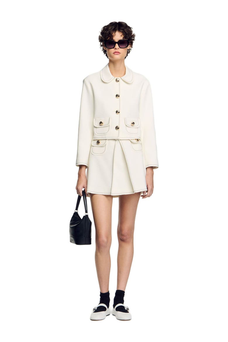 Short box-pleated skirt, Alternate, color, Ecru