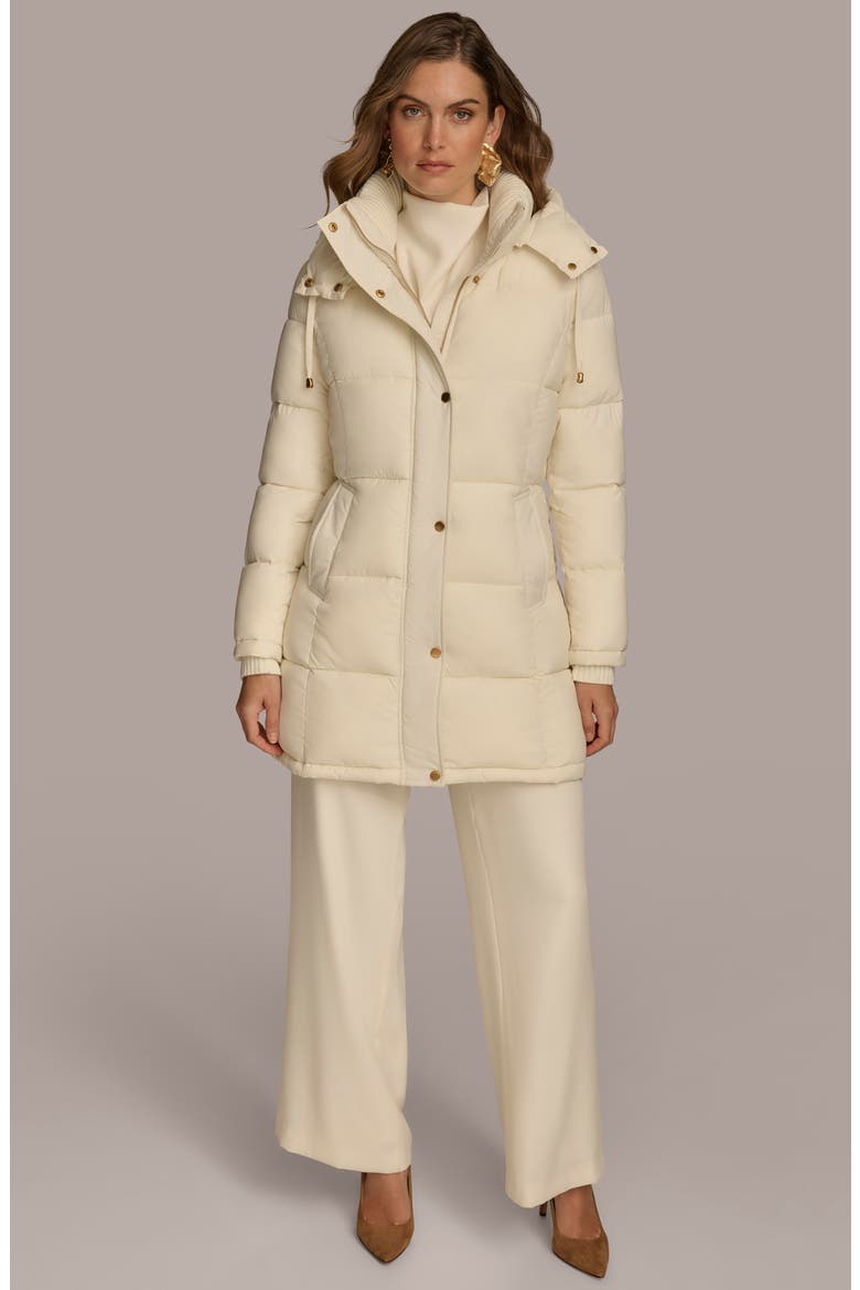 Hooded Ribbed Trim Puffer Jacket, Alternate, color, CREAM