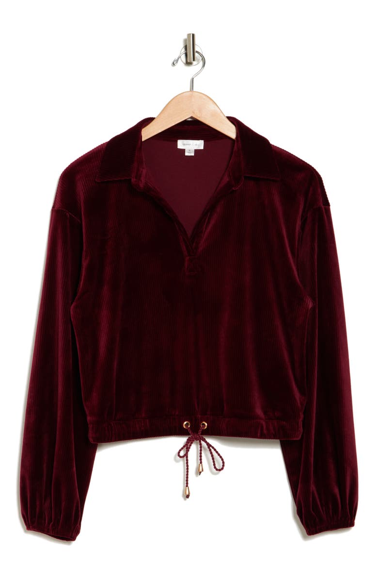 Long Sleeve Drawstring Waist Corduroy Top, Alternate, color, BIKING RED