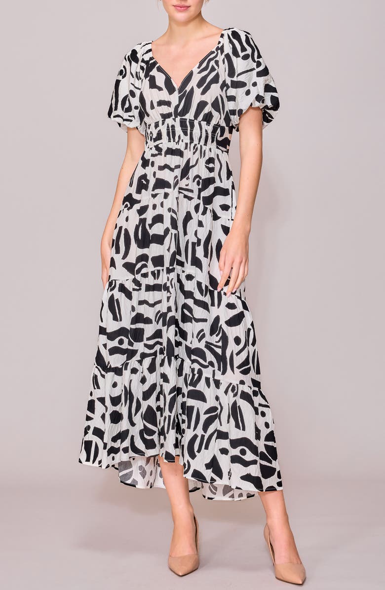 MELLODAY V-Neck Bubble Sleeve Midi Dress, Main, color, 