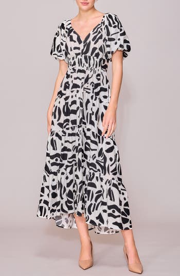 Melloday V-neck Bubble Sleeve Midi Dress
