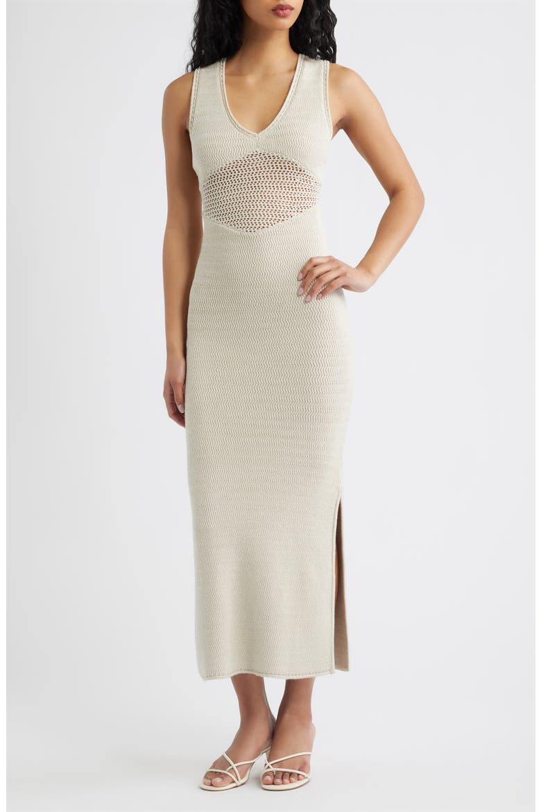 Melanie Crochet Body-Con Midi Dress, Main, color, ALMOND/ WHITE