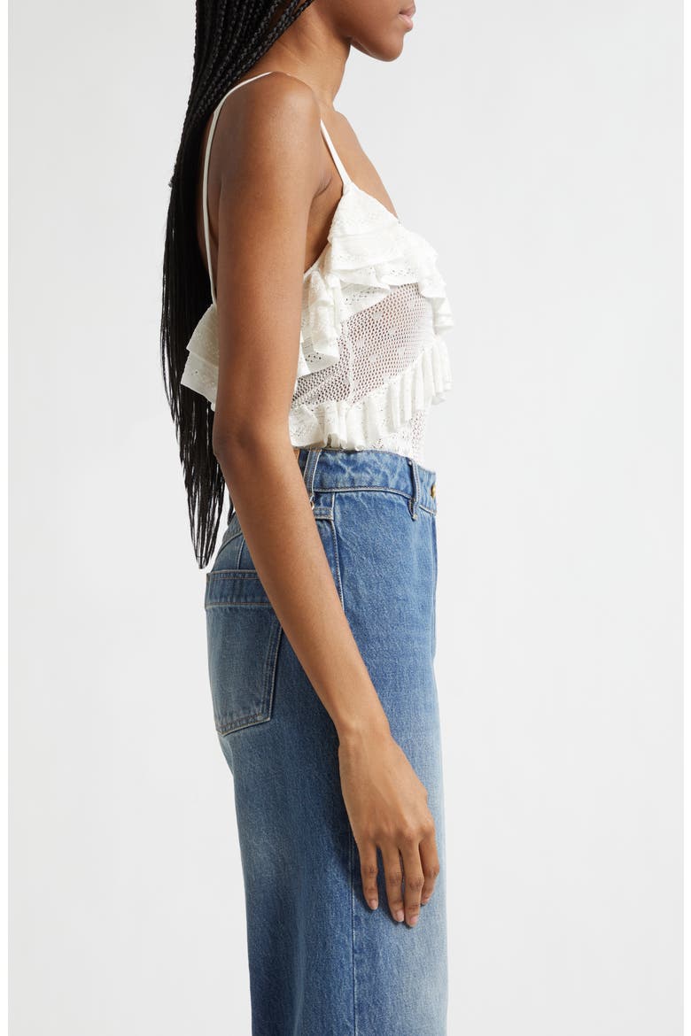 Bania Ruffle Trim Crochet Bodysuit, Alternate, color, PEARLED IVORY