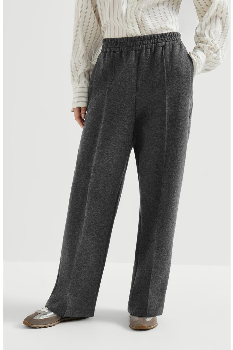 Techno cotton and cashmere interlock track trousers, Main, color, Anthracite