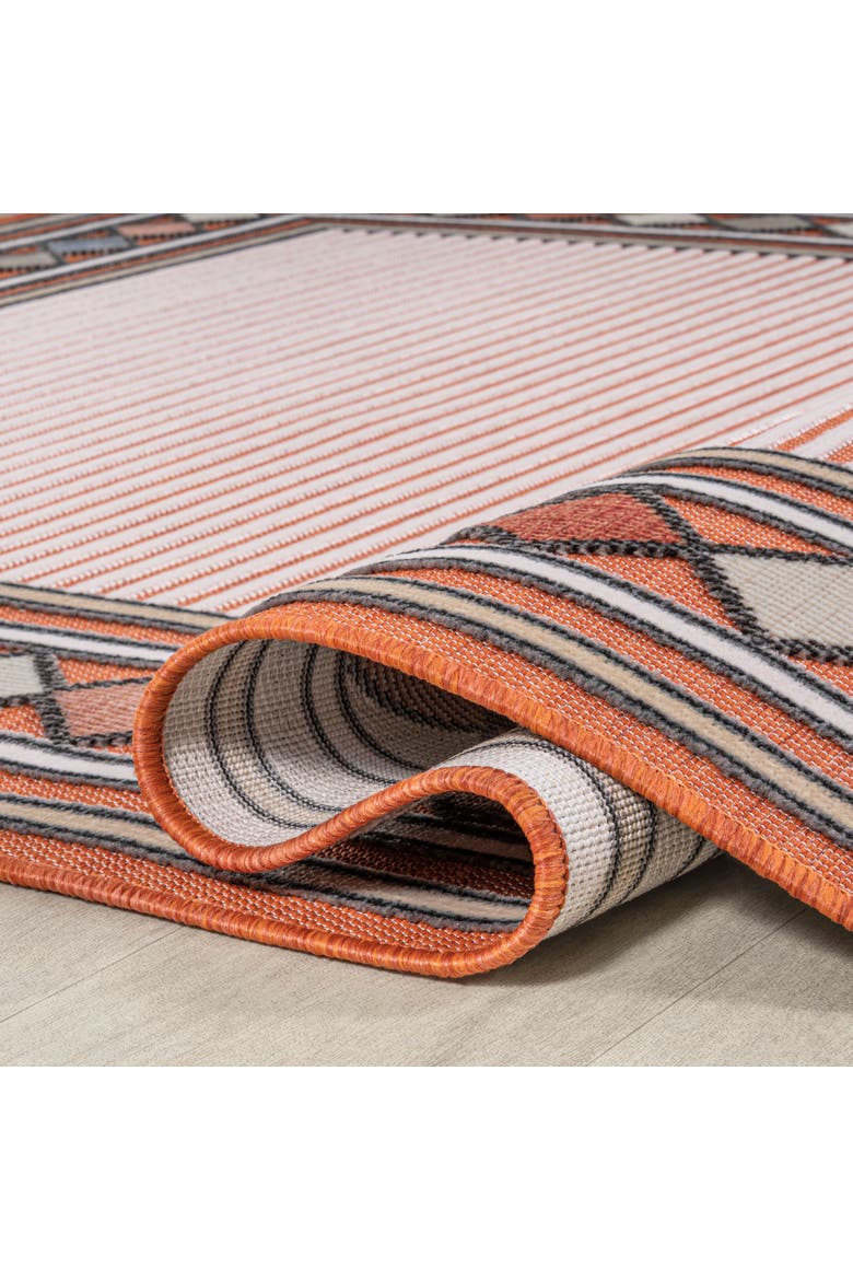Sebastian High-Low Modern Diamond Border Indoor/Outdoor Area Rug, Alternate, color, Orange/Ivory