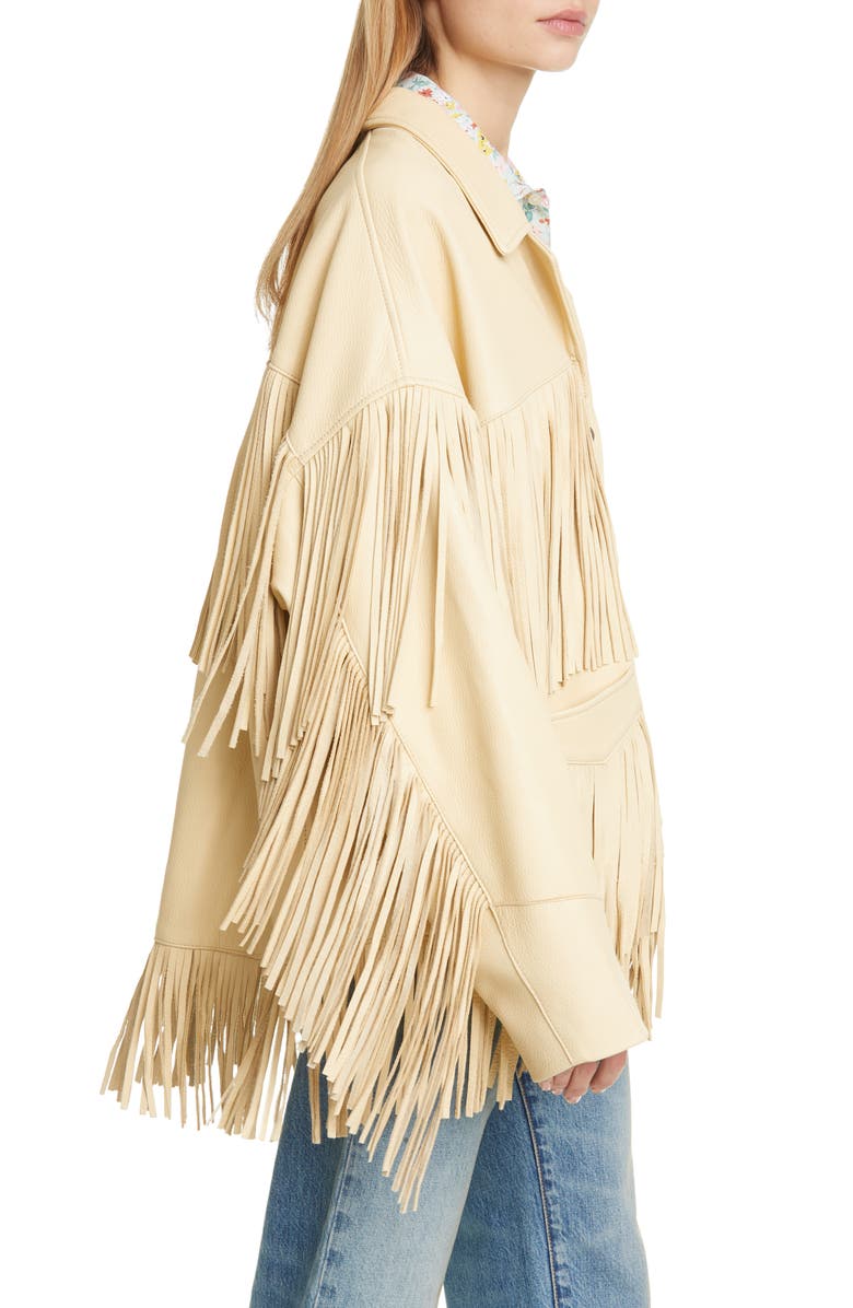 R13 Fringe Trim Leather Jacket, Alternate, color, 