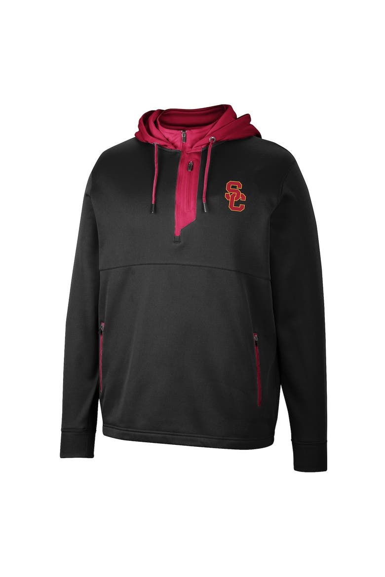 Men's Colosseum Black USC Trojans Luge 3.0 Quarter-Zip Hoodie, Alternate, color, Black