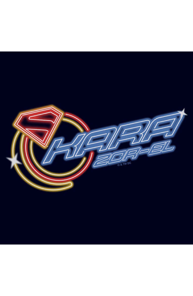 Supergirl Junior's Supergirl Kara Moon Neon Sign Graphic T-Shirt, Alternate, color, Navy Blue