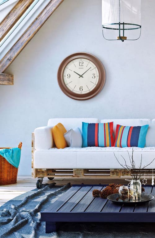 Seiko Noa Wide Frame Wall Clock In Brown
