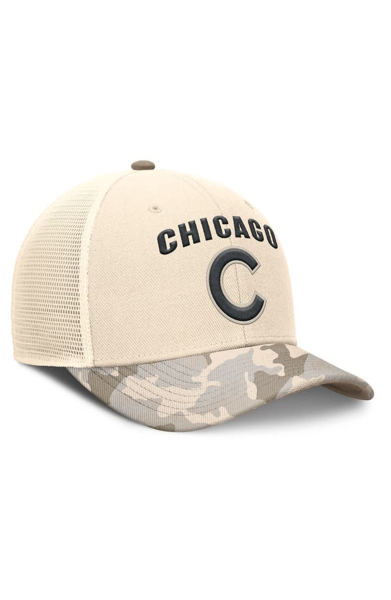 Nike Men's Nike Natural Chicago Cubs Camo Natural Pack Rise Adjustable Trucker Hat, Alternate, color, Natural