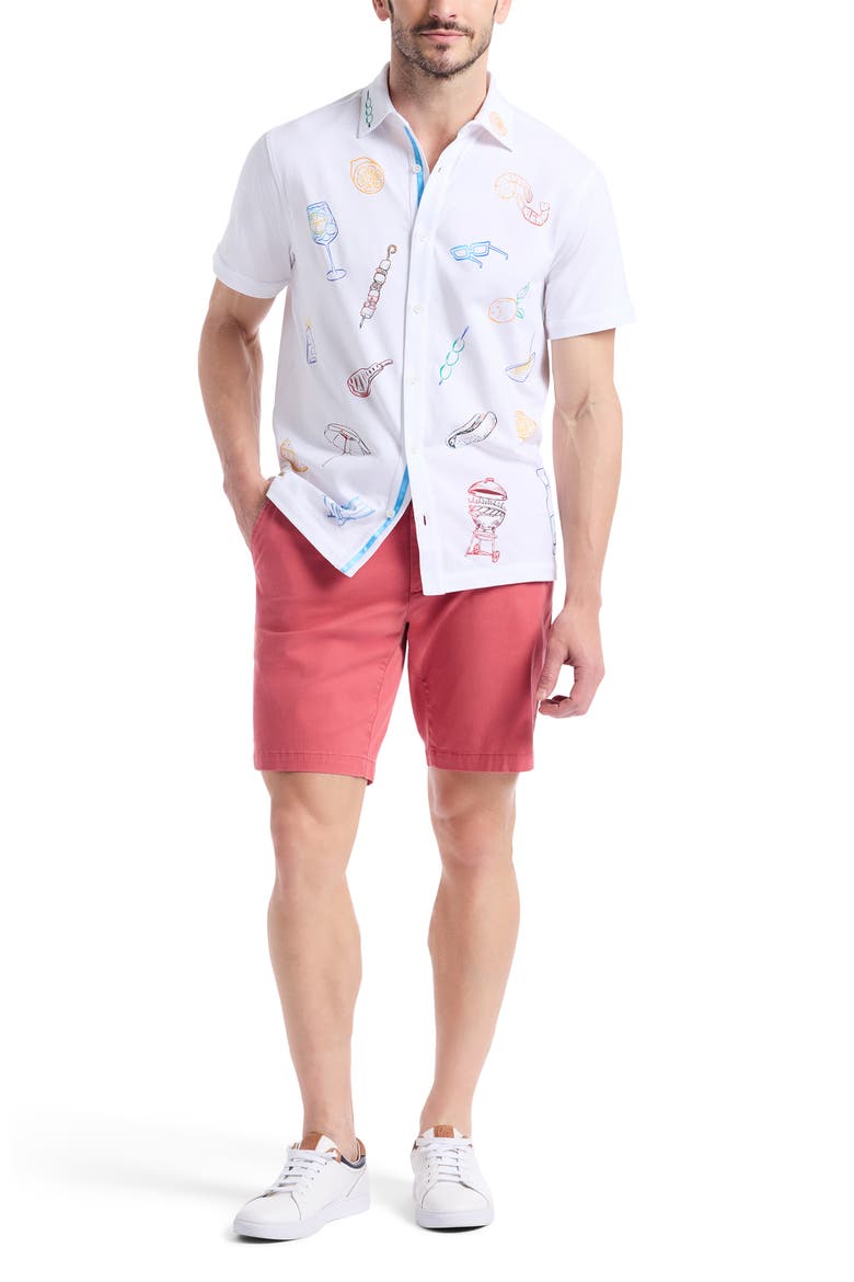 Out of Office Short Sleeve Knit Button-Up Shirt, Alternate, color, WHITE