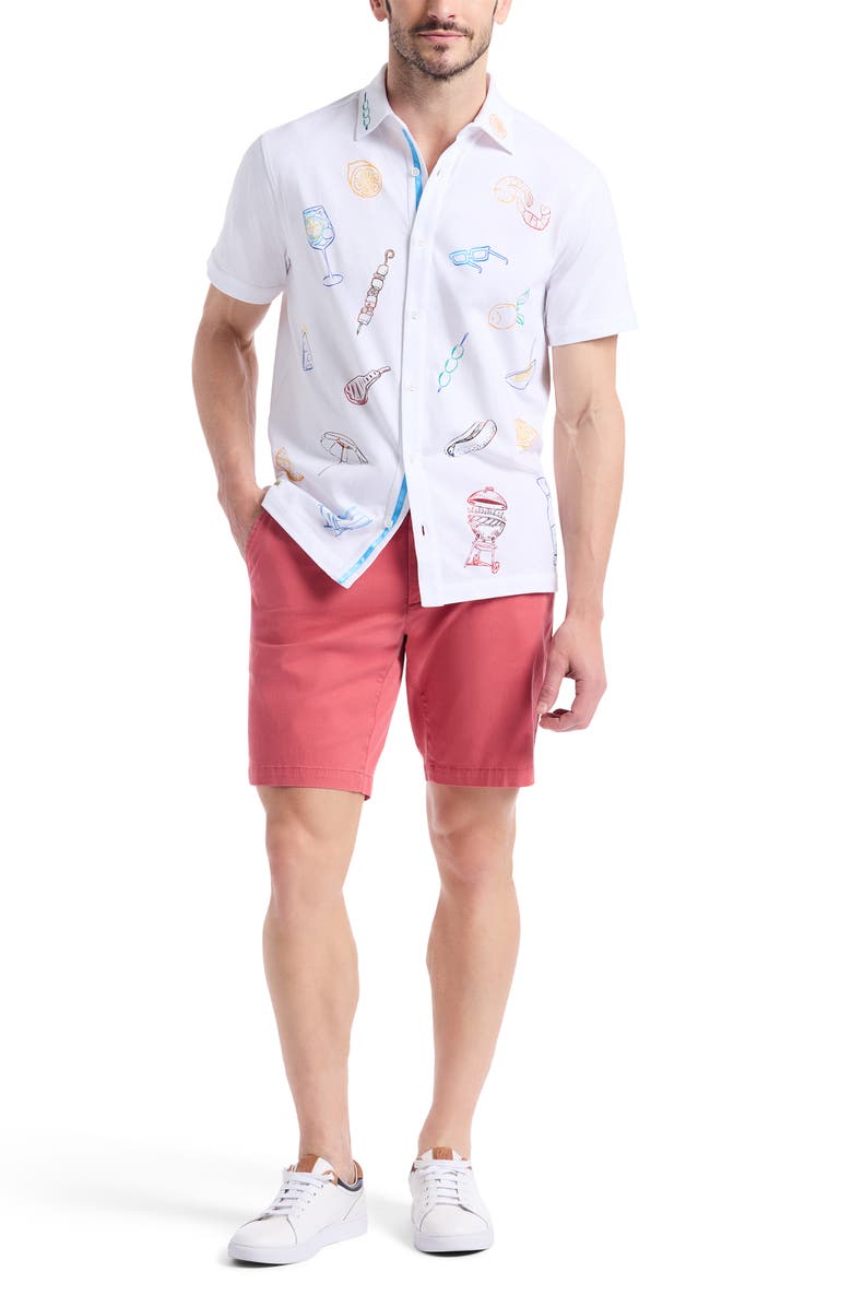 Robert Graham Out of Office Short Sleeve Knit Button-Up Shirt, Alternate, color, White