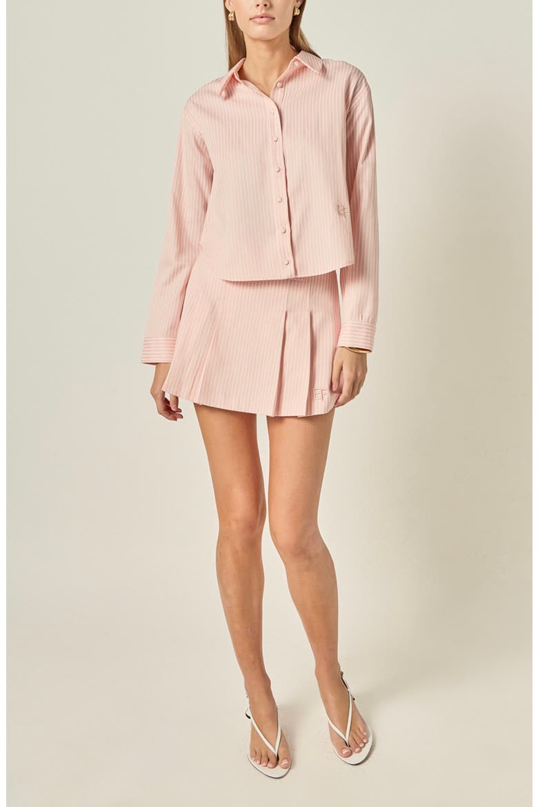 Sports Club Stripe Crop Button-Up Shirt, Alternate, color, PINK/ WHITE