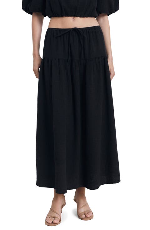 Drawstring Cotton Maxi Skirt