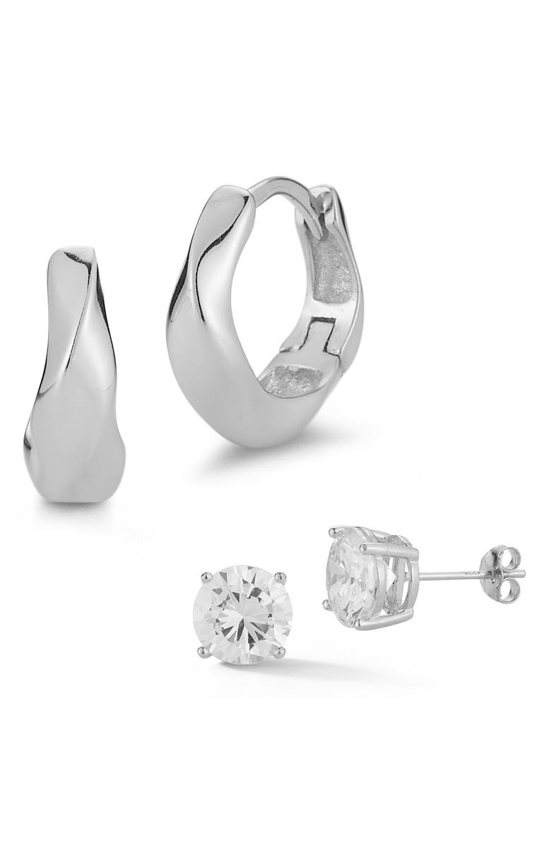 GLAZE JEWELRY Set of 2 Cubic Zirconia Stud & Hoop Earrings, Main, color,
