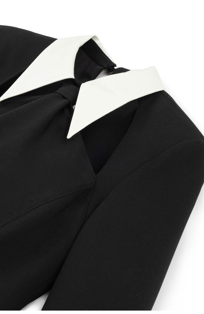 Nocturne Black Mini Dress with White Tie Collar, Alternate, color,