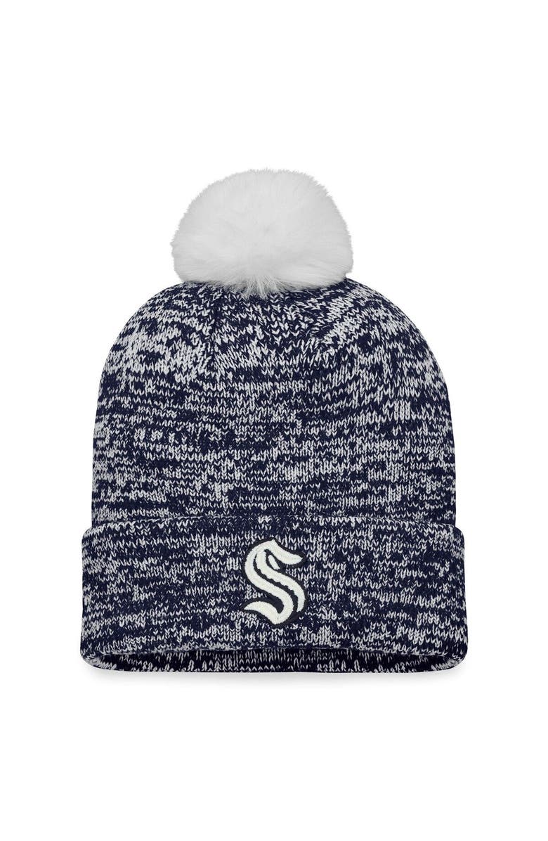 FANATICS Women's Fanatics Branded Deep Sea Blue Seattle Kraken Glimmer Cuffed Knit Hat with Pom, Main, color, Navy