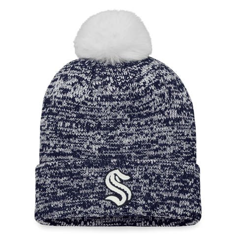 Women's Fanatics Branded Deep Sea Blue Seattle Kraken Glimmer Cuffed Knit Hat with Pom