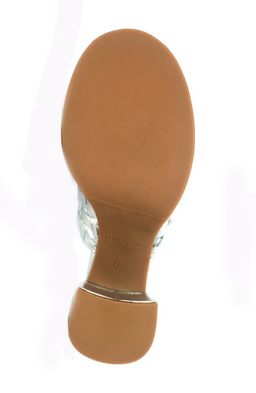 Kenneth Cole Solara Metallic Leather Woven Heel Sandal In Silver Leather