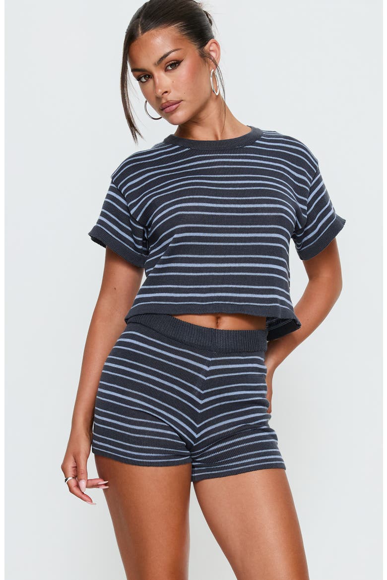 Arlynn Stripe Pull-On Knit Micro Shorts, Alternate, color, BLUE STRIPE