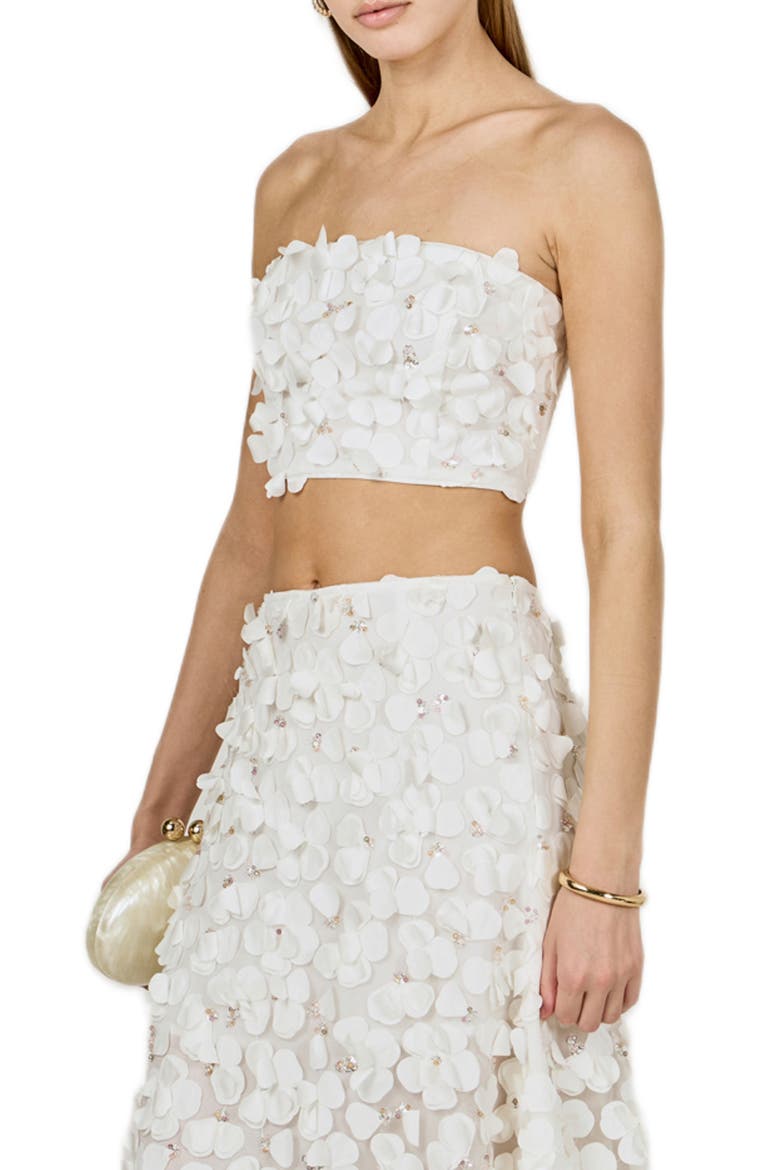 3D Floral Crop Bandeau Top, Alternate, color, OFF WHITE