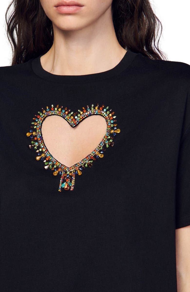 SANDRO Murphy Rhinestone Heart Cutout Top, Alternate, color, 