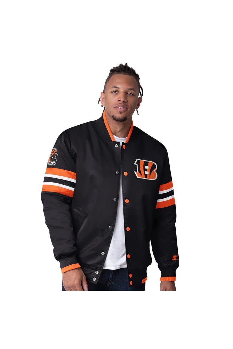 Men's Starter Black Cincinnati Bengals Scout I Full-Snap Varsity Jacket, Main, color, Black