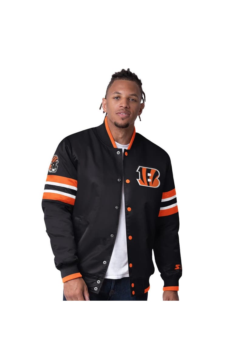 STARTER Men's Starter Black Cincinnati Bengals Scout I Full-Snap Varsity Jacket, Main, color, Black