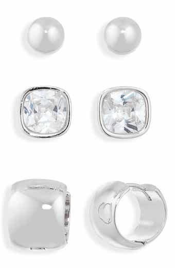 Set of 3 Cubic Zirconia Stud & Huggie Hoop Earrings
