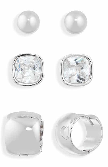 NORDSTROM RACK Set of 3 Cubic Zirconia Stud & Huggie Hoop Earrings
