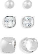 NORDSTROM RACK Set of 3 Cubic Zirconia Stud & Huggie Hoop Earrings