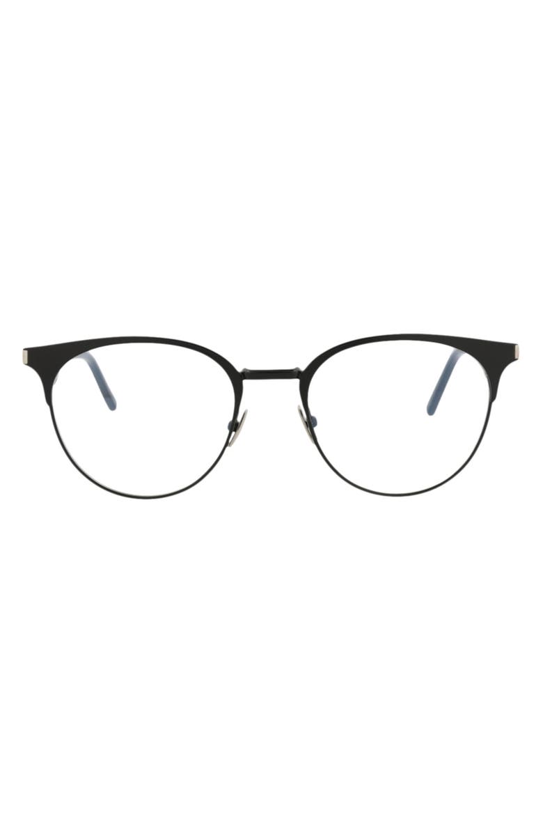 Saint Laurent 52mm Round Optical Glasses, Main, color, Black Black Transparent