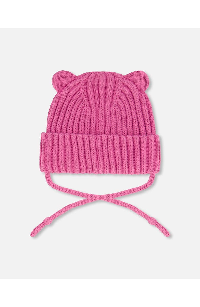 Deux par Deux Baby Girl's Baby Knit Hat With Strings Vibrant Pink, Alternate, color, 