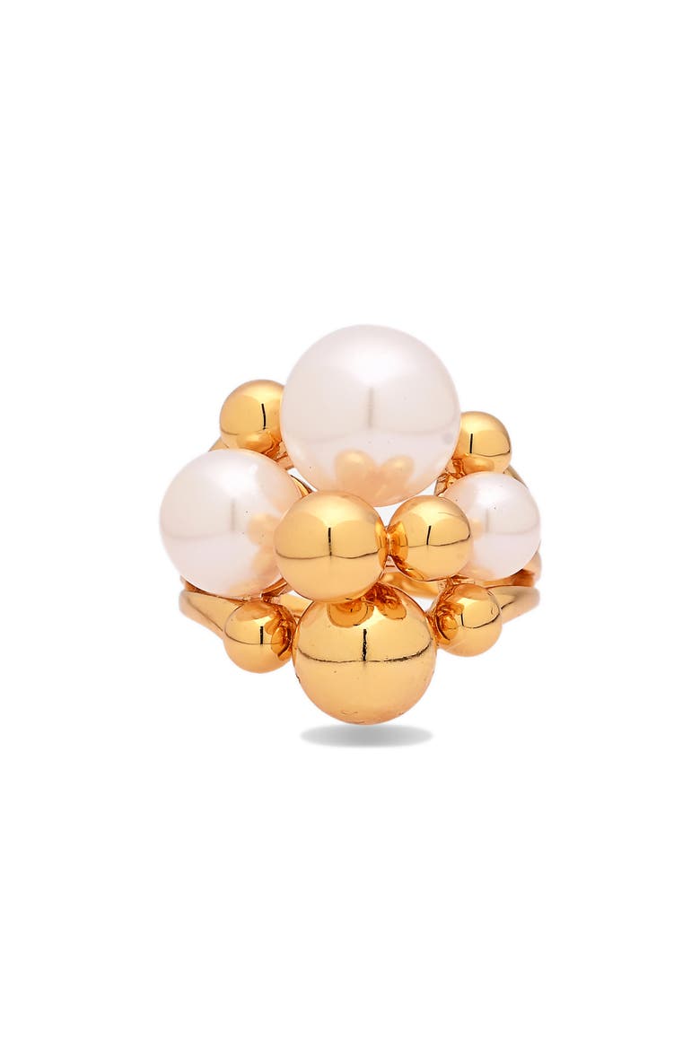 Thea Faux Pearl Cluster Statement Ring, Alternate, color, GOLD