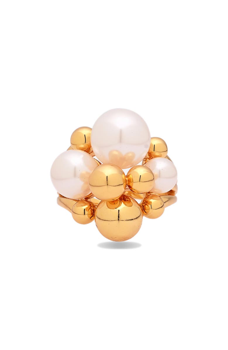 EYE CANDY LOS ANGELES Thea Faux Pearl Cluster Statement Ring, Alternate, color, Gold