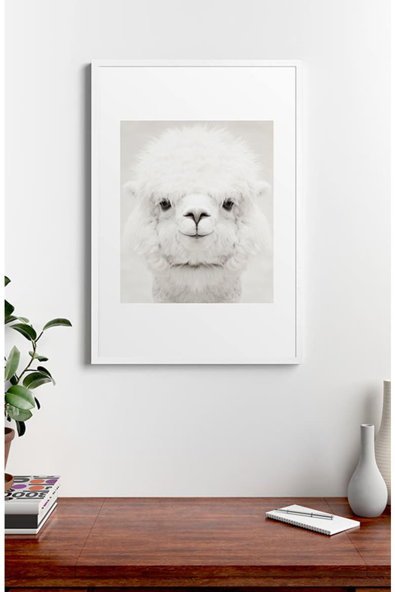 Smiling Alpaca Framed Art Print, Alternate, color, BLACK-WHITE