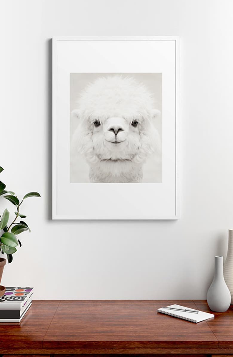 Deny Designs Smiling Alpaca Framed Art Print, Alternate, color, Black-White