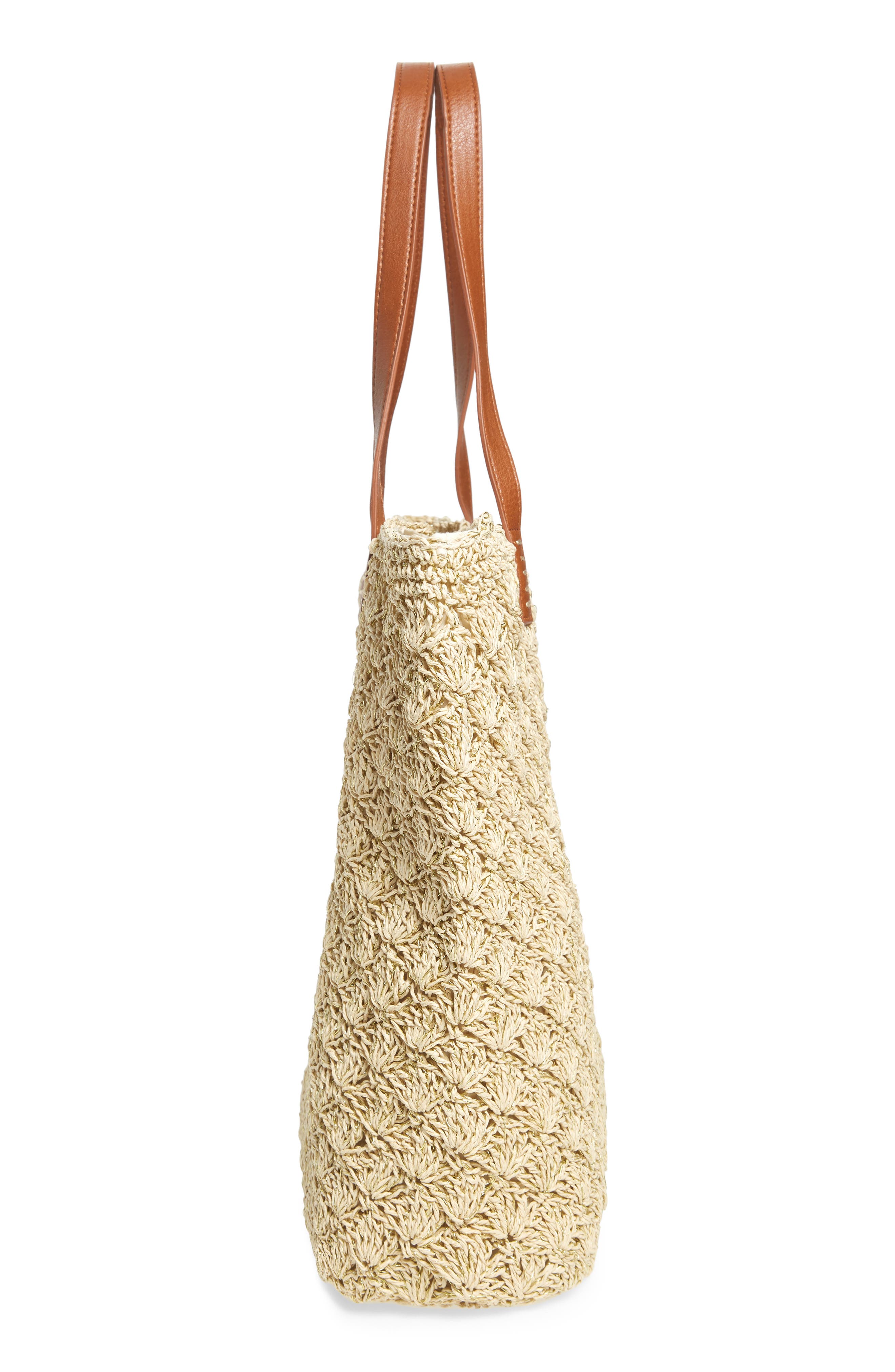 Barnet Metallic Straw Packable Woven Tote, Alternate, color, NATURAL