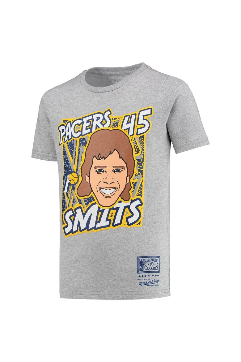 Youth Mitchell & Ness Rik Smits Gray Indiana Pacers Hardwood Classics King of the Court Player T-Shirt, Alternate, color, Heather Gray