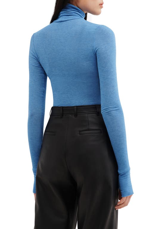 Two Lines By Marcella Tallin Sheer Turtleneck Top In Azure Blue