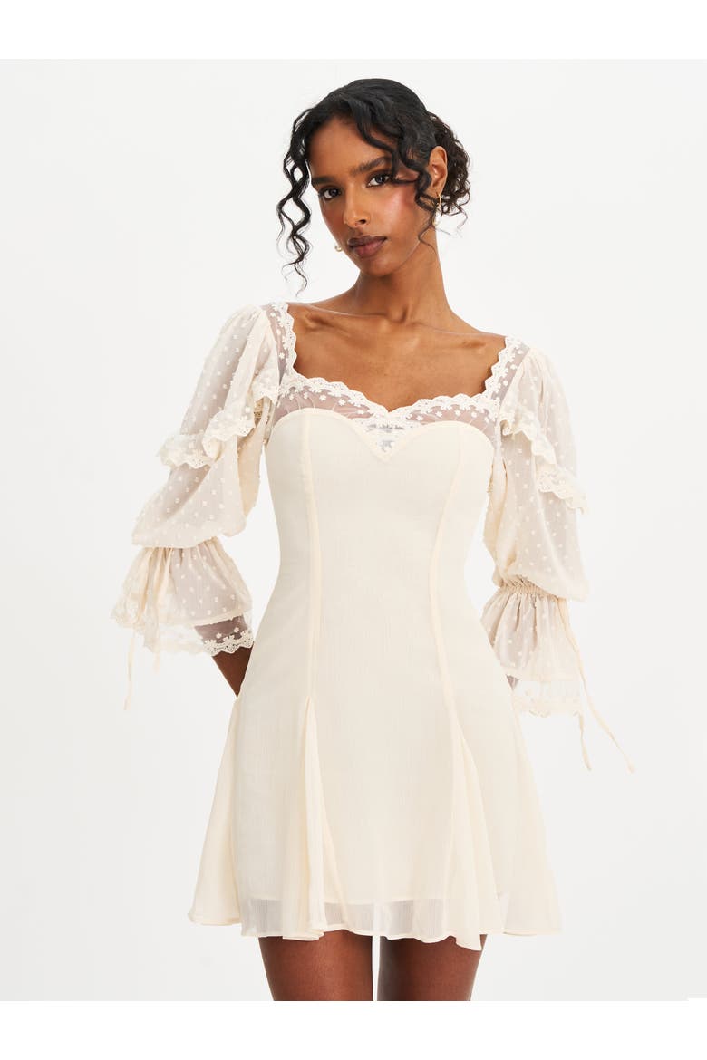 Zakira Lace Trim Half Sleeve Mini Dress, Alternate, color, off white