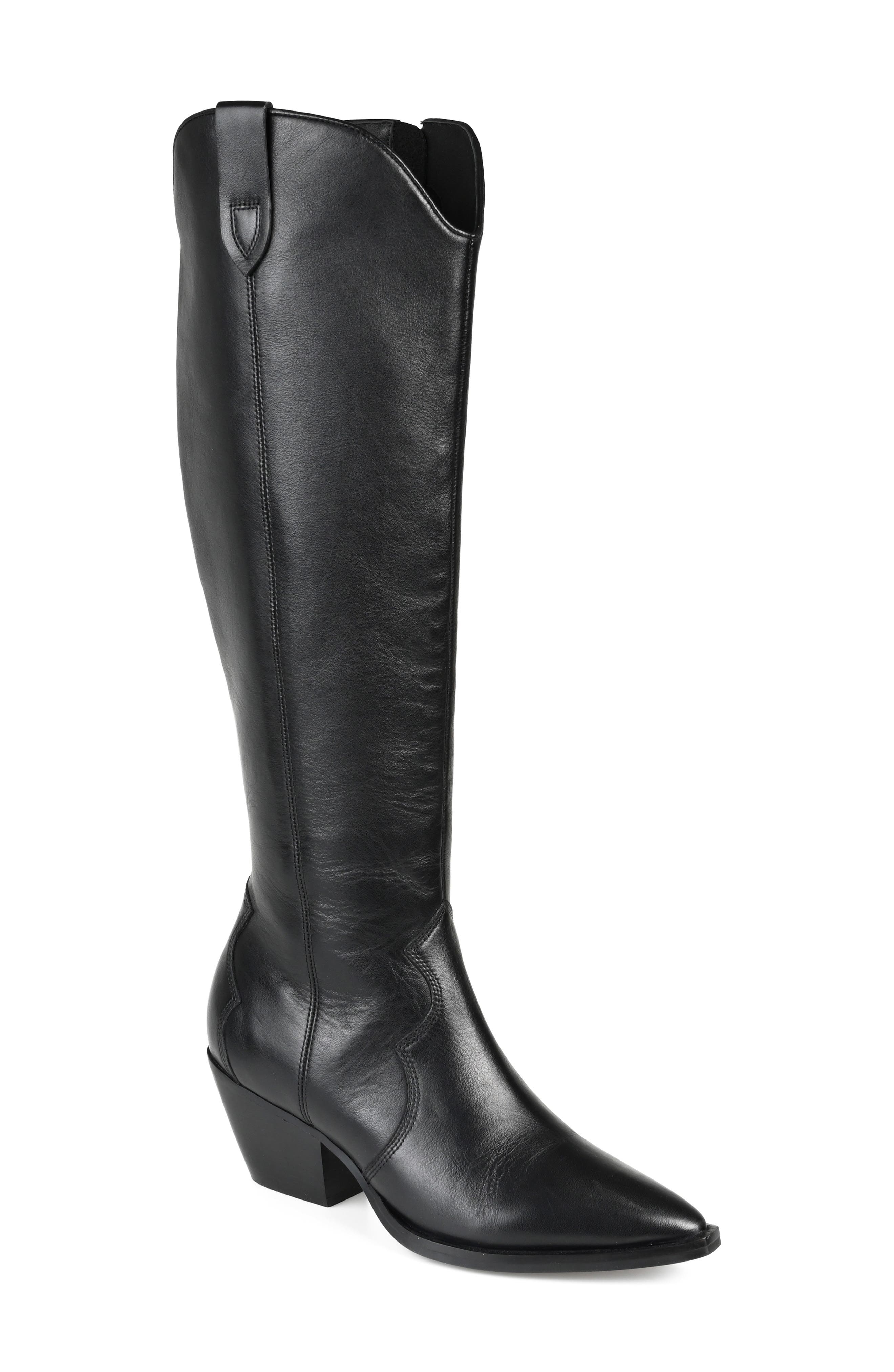 Journee Signature Pryse Leather Western Boot, Main, color, 