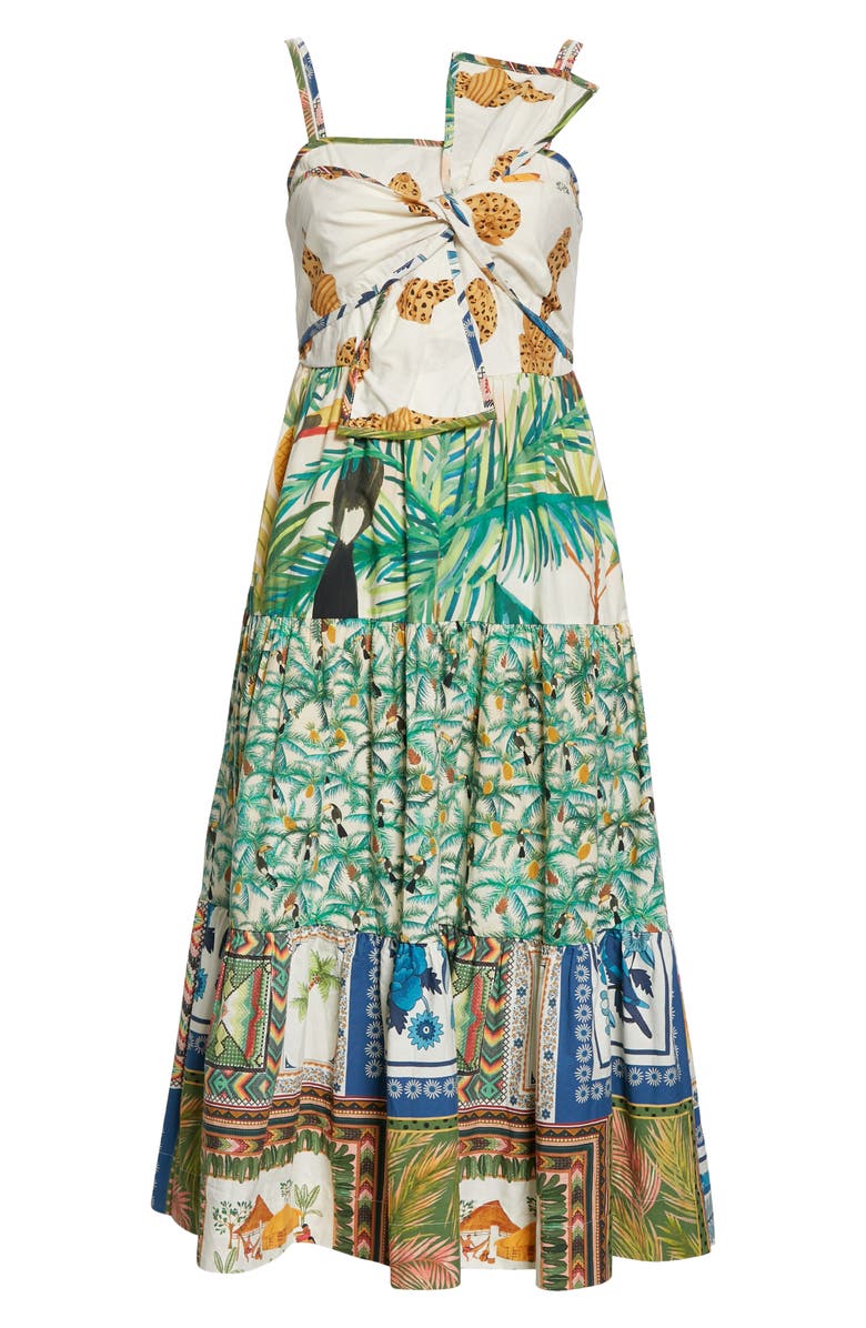 FARM Rio Mixed Prints Bow Sleeveless Midi Dress, Alternate, color, 