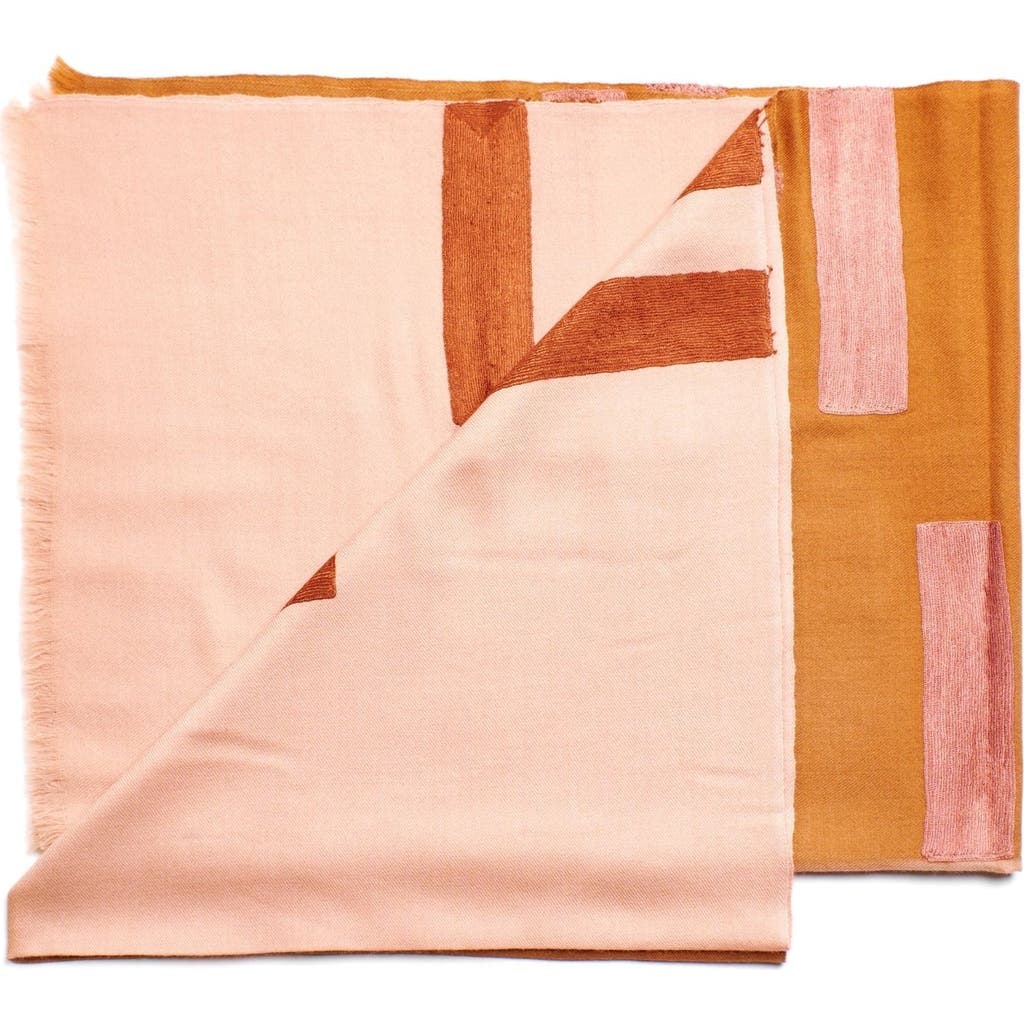 Studio Variously Canyon Hand Embroidered Hand Woven Merino Silk Soft Scarf In Orange