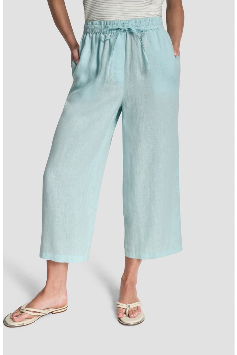 Drawstring Crop Linen Pants, Main, color, AQUA