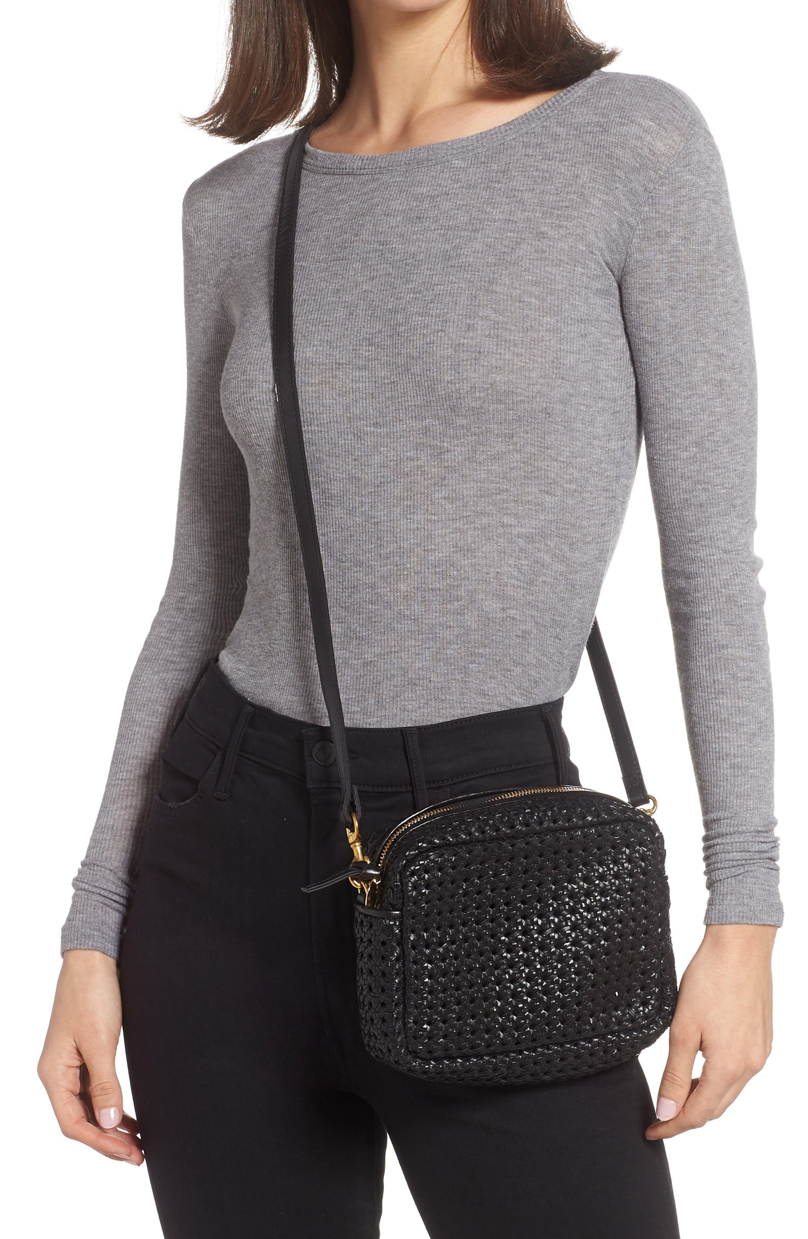 Clare V. Midi Sac Woven Leather Crossbody Bag, Alternate, color, 