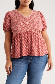 Lucky Brand V-Neck Mix Print T-Shirt