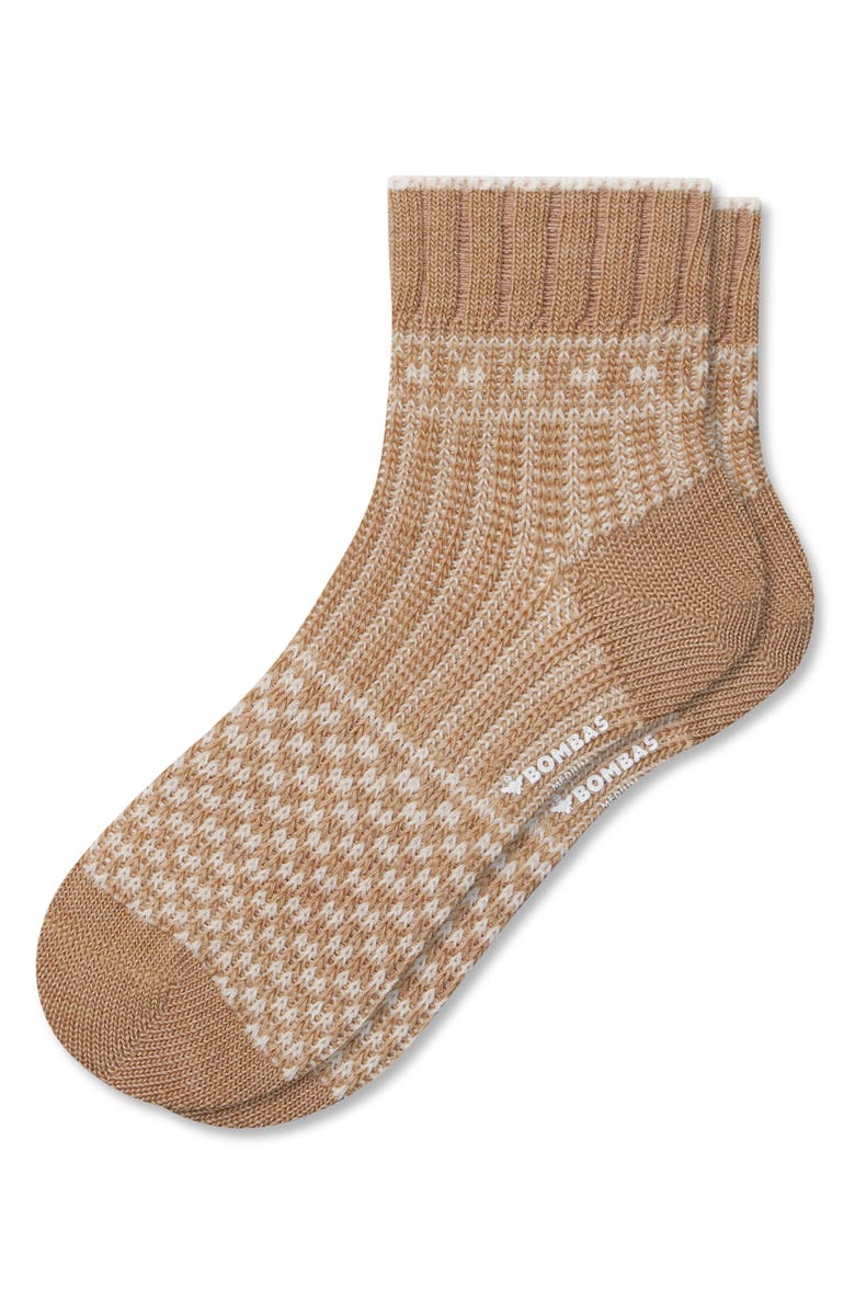 Bombas Sweater Knit Merino Wool Blend Quarter Crew Socks, Alternate, color, Toasted Coconut Heather