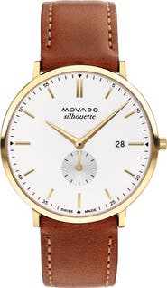 Movado Heritage Silhouette Leather Strap Watch, 40mm