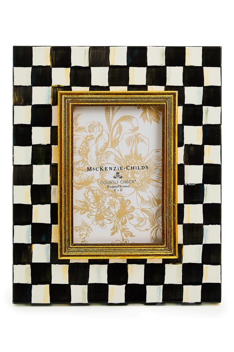 Courtly Check Enameled Steel 4 x 6-Inch Picture Frame, Main, color, BLACK/ WHITE